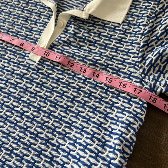 Zara Blue and White Jacquard Geo Tennis Prep Retro Polo Top Size Small NWT - Picture 6 of 9